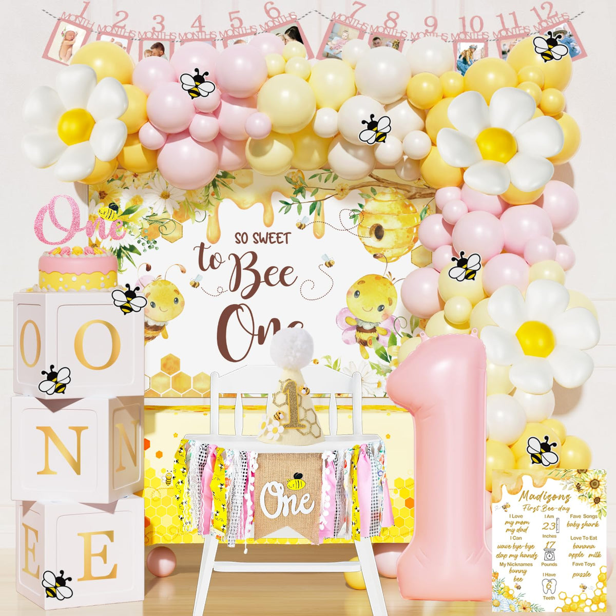 Fiesec First Bee Day backdrop featuring So Sweet to Bee One for milestone photos