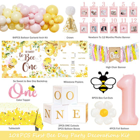 Fiesec First Bee Day balloon garland adds colorful décor for first birthday celebrations