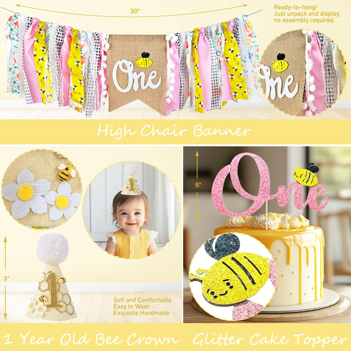 Fiesec First Bee Day cake topper enhances cake moments and photos