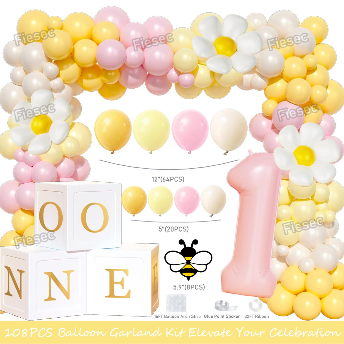 Fiesec First Bee Day tablecloth creates a bright party surface with charm