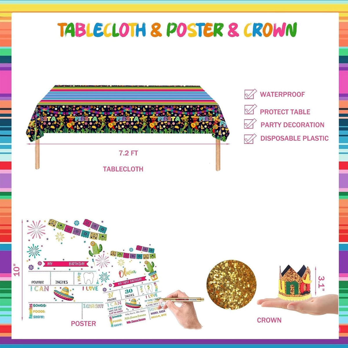 Fiesec fiesta tablecloth ties decor and protects surfaces