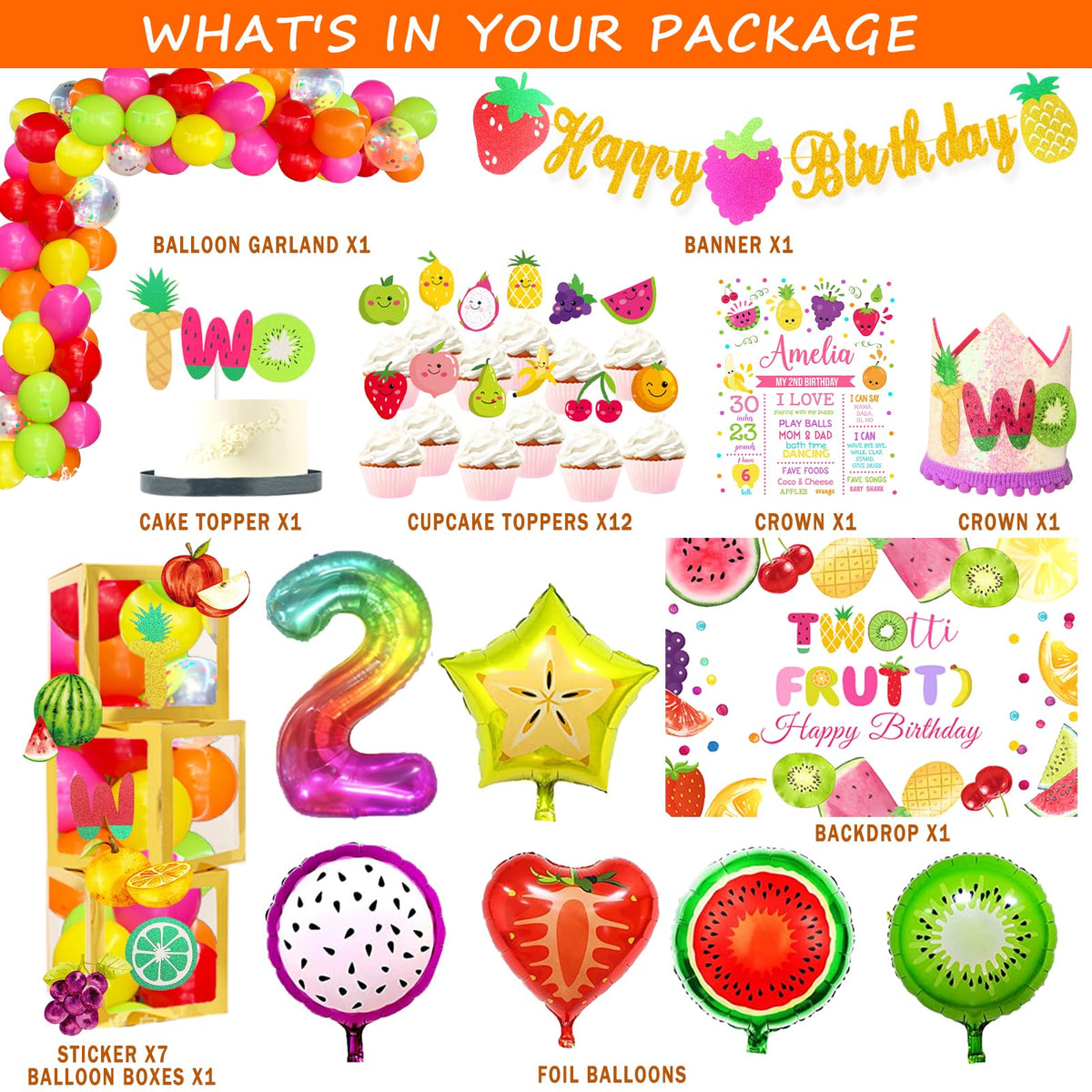 Fiesec Twotti Fruity balloon garland adds a cheerful, photo-ready focal point