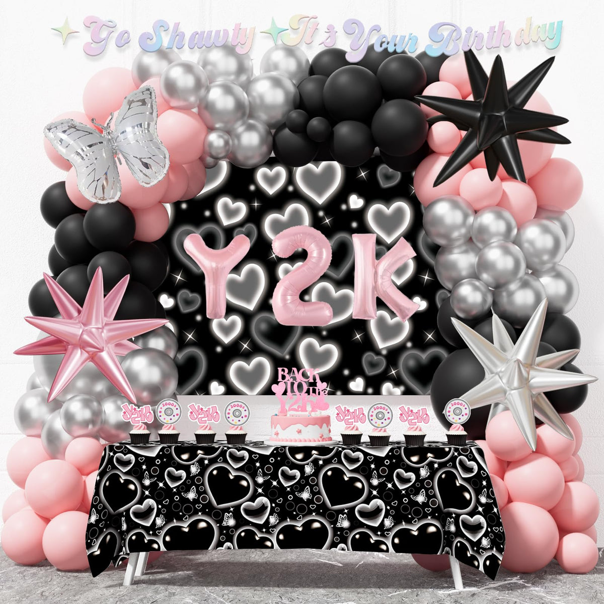 Fiesec Y2K balloon garland creates a vibrant party backdrop for photos