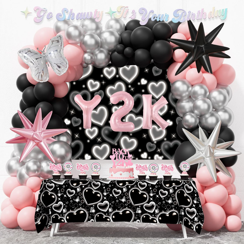 Fiesec Y2K balloon garland creates a vibrant party backdrop for photos