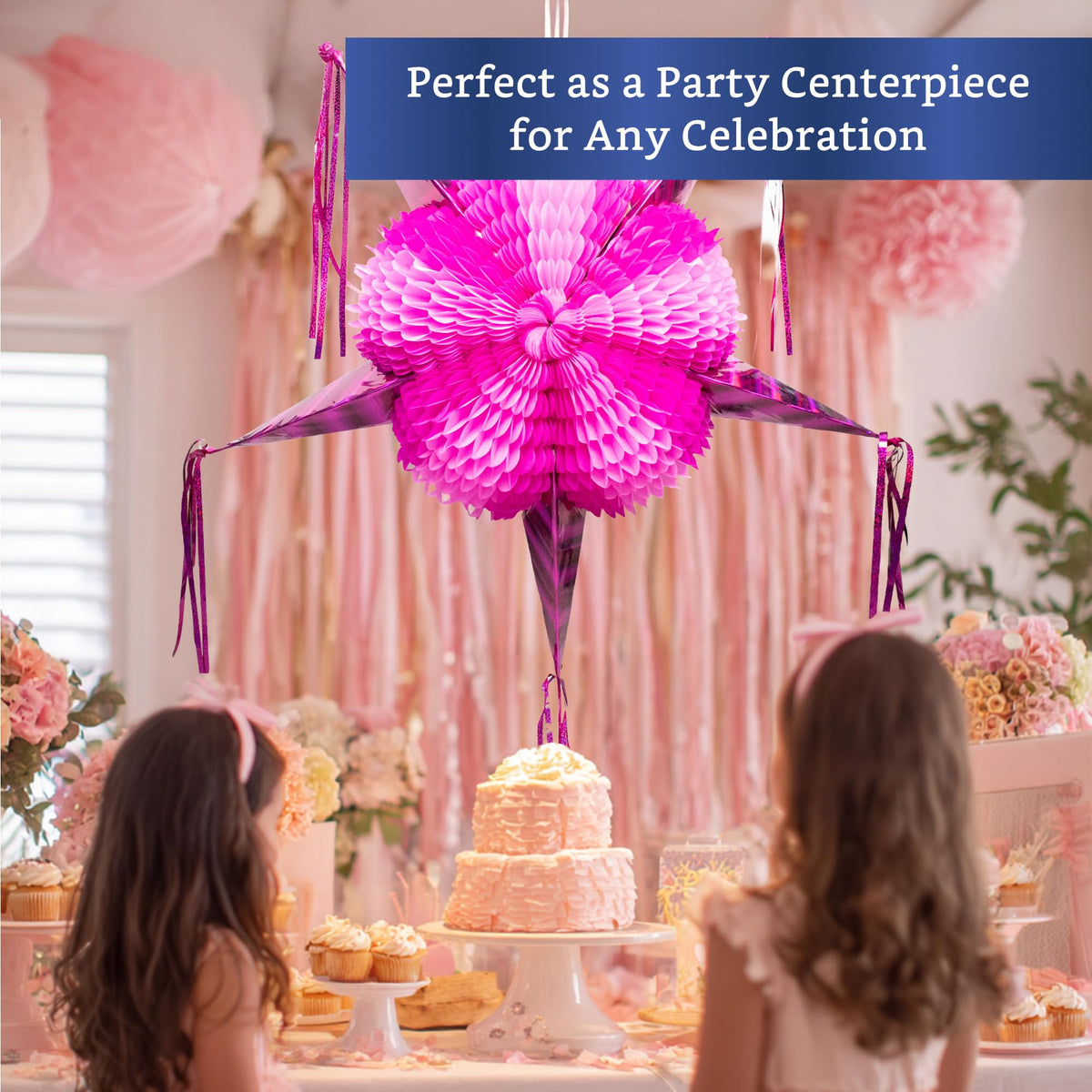 Fiesta Wraps all-pink pinata decorates photos with vibrant color.