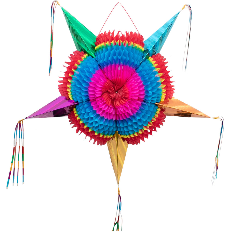 Fiesta Wraps pinata 36in star full view, a vivid centerpiece for festive celebrations.