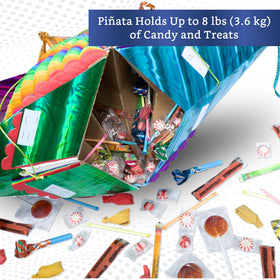 Fiesta Wraps pinata assembly shows top opening for simple filling and secure closure.