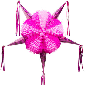 Fiesta Wraps Pink Star Piñata 32in image serves as a bold birthday centerpiece.