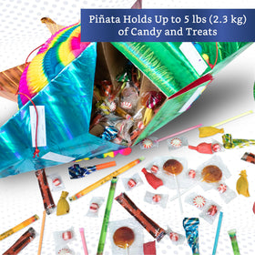 Fiesta Wraps traditional cardboard cone pinata with tissue and foil decor.