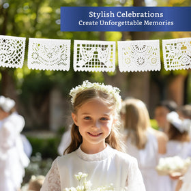 Fiesta Wraps white papel picado banner detailed cutouts for elegant décor