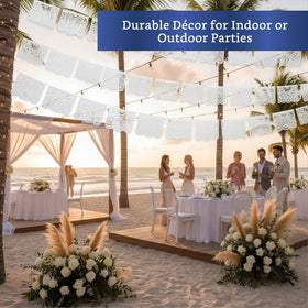 Fiesta Wraps white papel picado banner showcases large flags for indoor venues