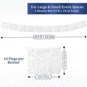 Fiesta Wraps white papel picado banner designed for outdoor celebrations
