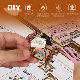 fifijoy Book Nook Kit cutting table highlights precise mini construction