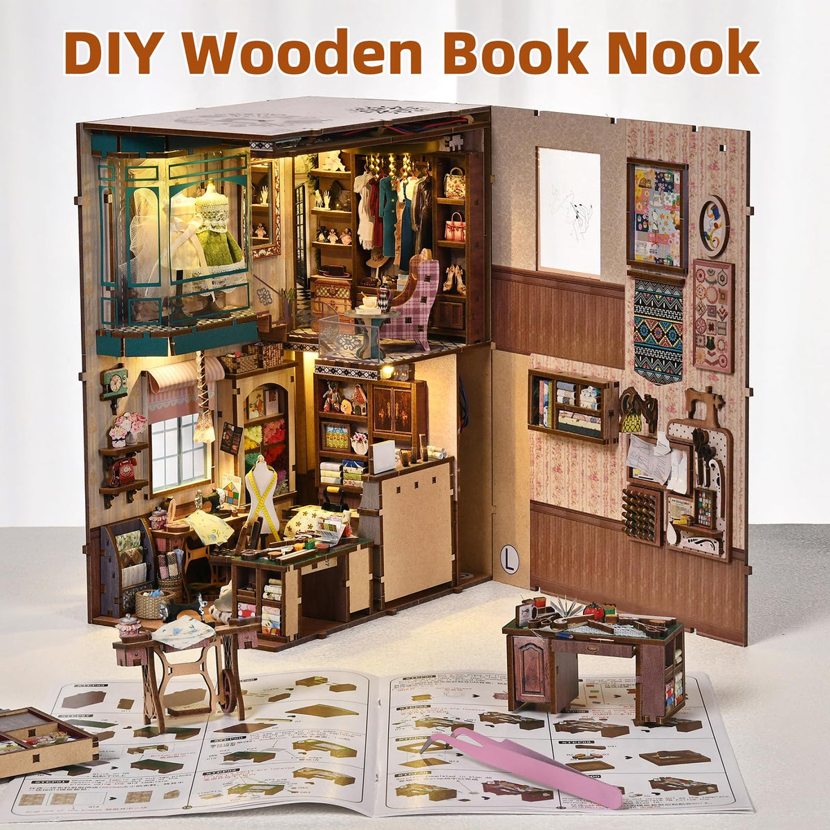 fifijoy Book Nook Kit miniature worktable adds realism.