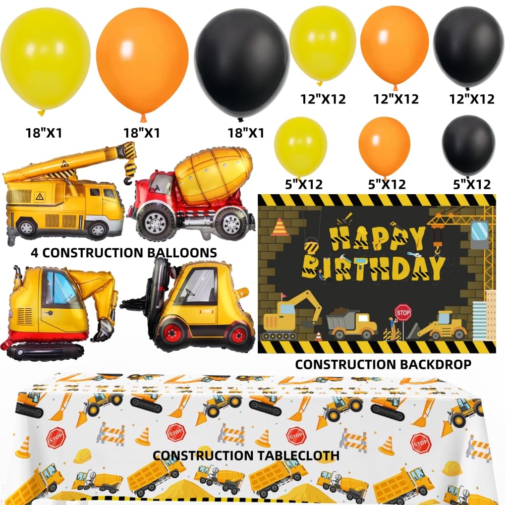 FIGEPO dump truck foil balloons add bright focal points.