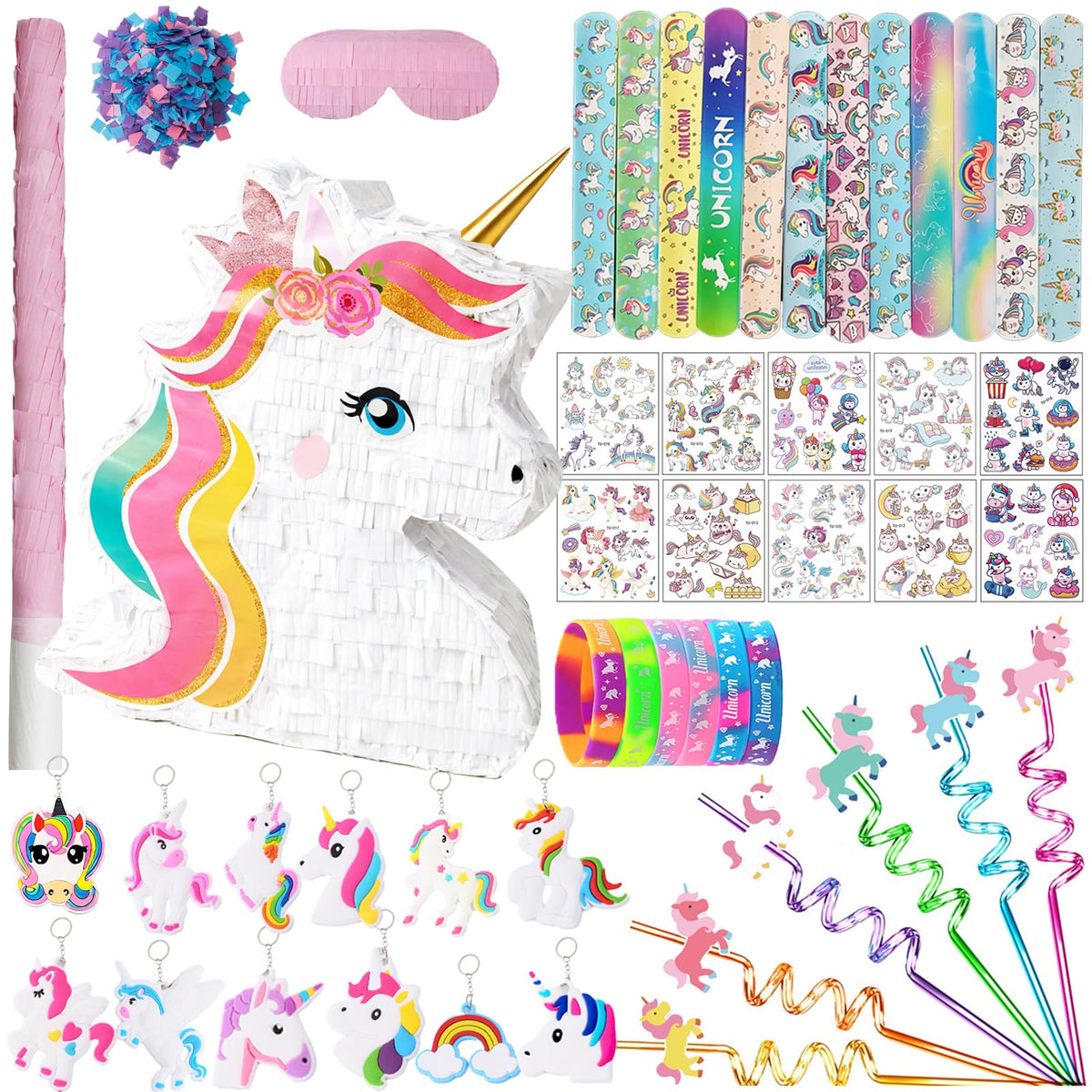FIGEPO unicorn pinata centerpiece for girls' parties, ready to fill with candy.