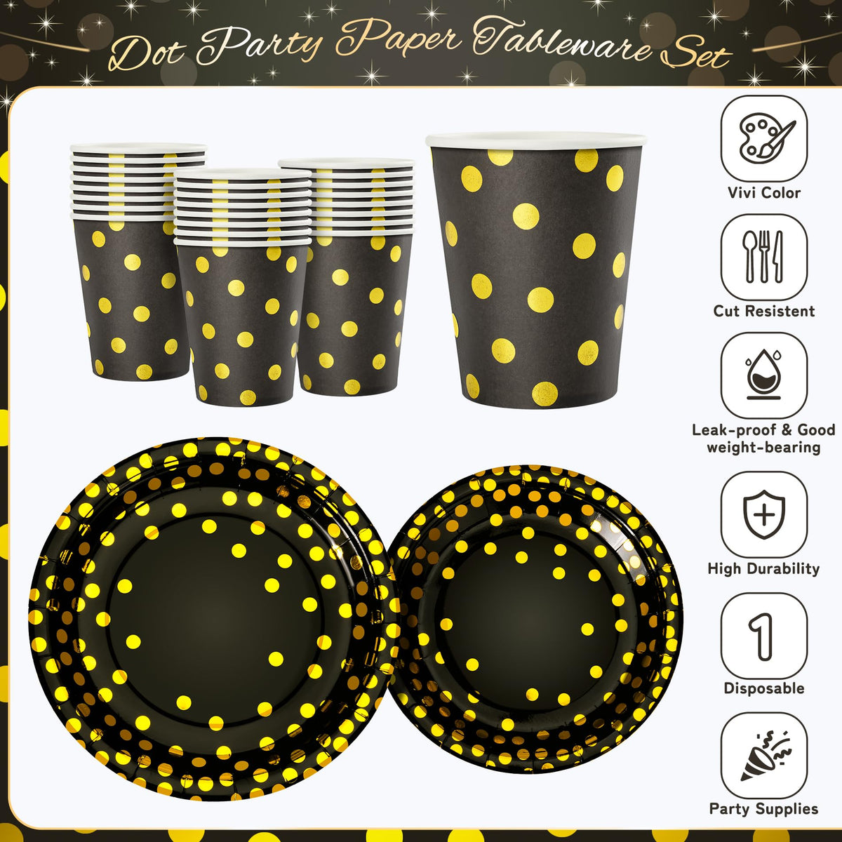 Fighting to Achieve black and gold dots napkins provide absorbent coverage for spills