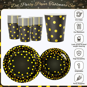 Fighting to Achieve black and gold dots napkins provide absorbent coverage for spills