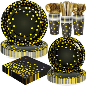 Fighting to Achieve black and gold dots 7in plates for a 24-guest celebration