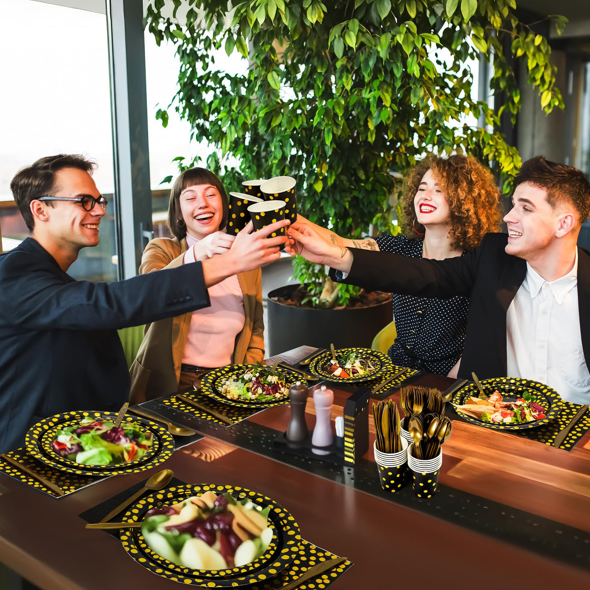 Fighting to Achieve celebration ready tableware with shimmer under lighting