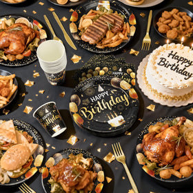 Fighting to Achieve gold cutlery set for quick, disposable table service.