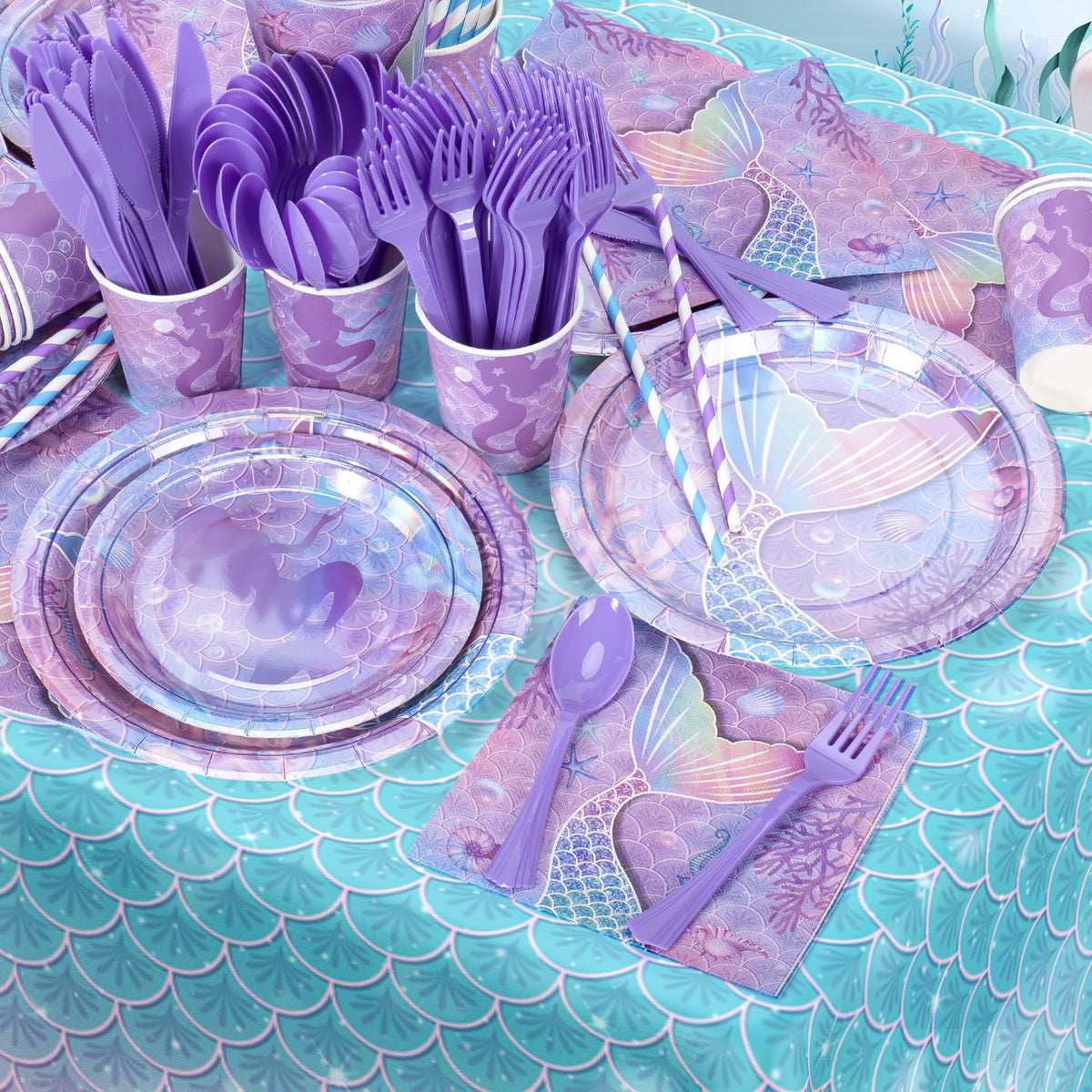 Fighting to Achieve mermaid napkins complement the theme with color and practicality.