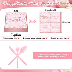 Fighting to Achieve pink rose-gold cutlery set for convenient disposable dining.