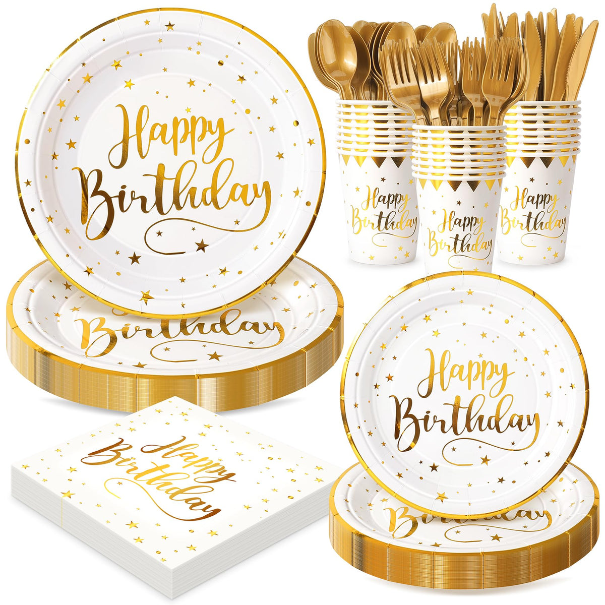 Fighting to Achieve white and gold 7in plates for elegant birthday serving
