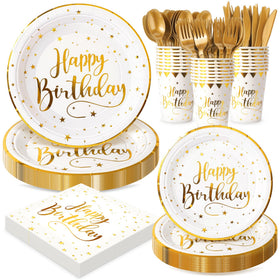 Fighting to Achieve white and gold 7in plates for elegant birthday serving