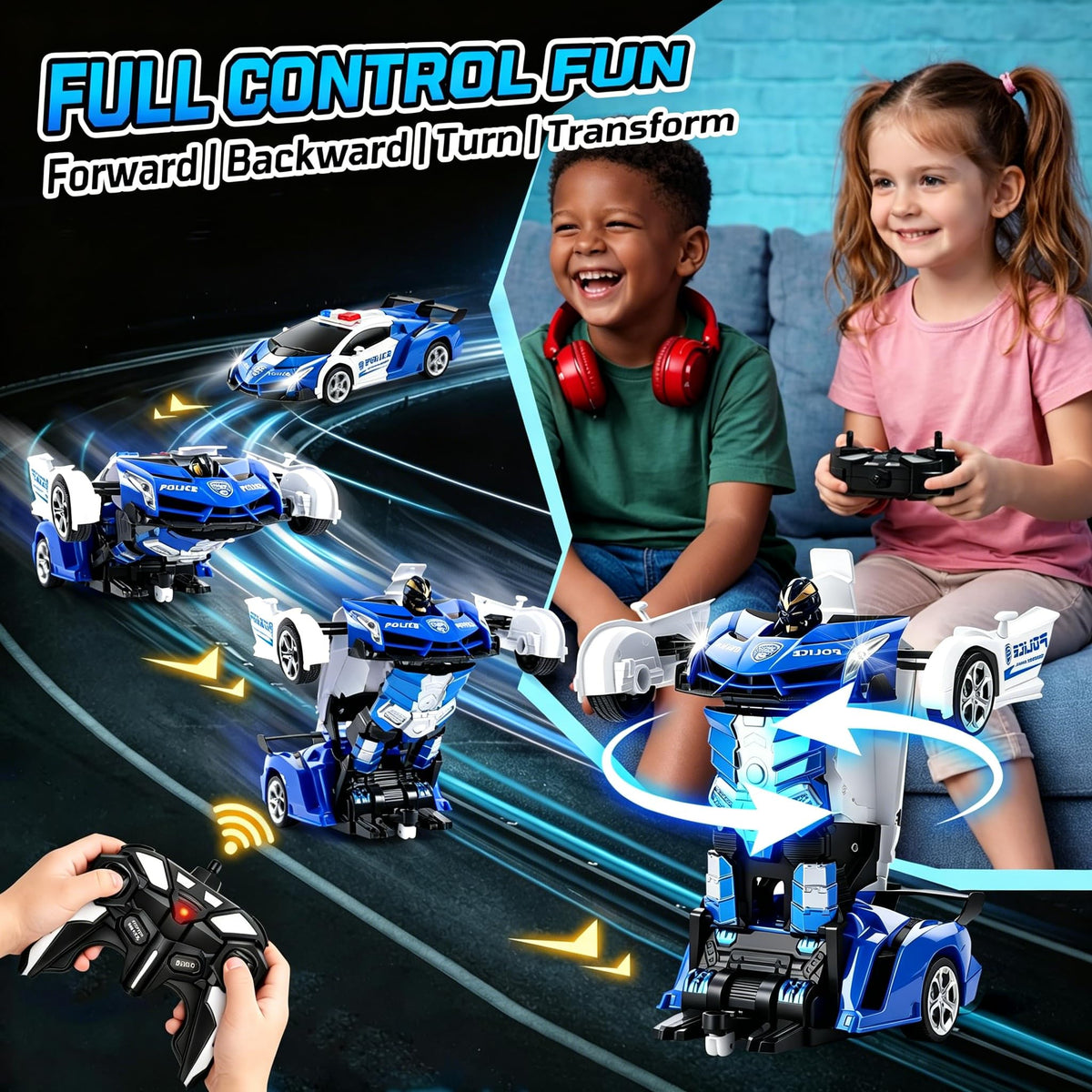 Figrol Police Transformer Car 360° rotation enables dynamic play