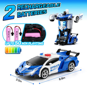 Figrol Police Transformer Car dual batteries pack image shows extended playtime
