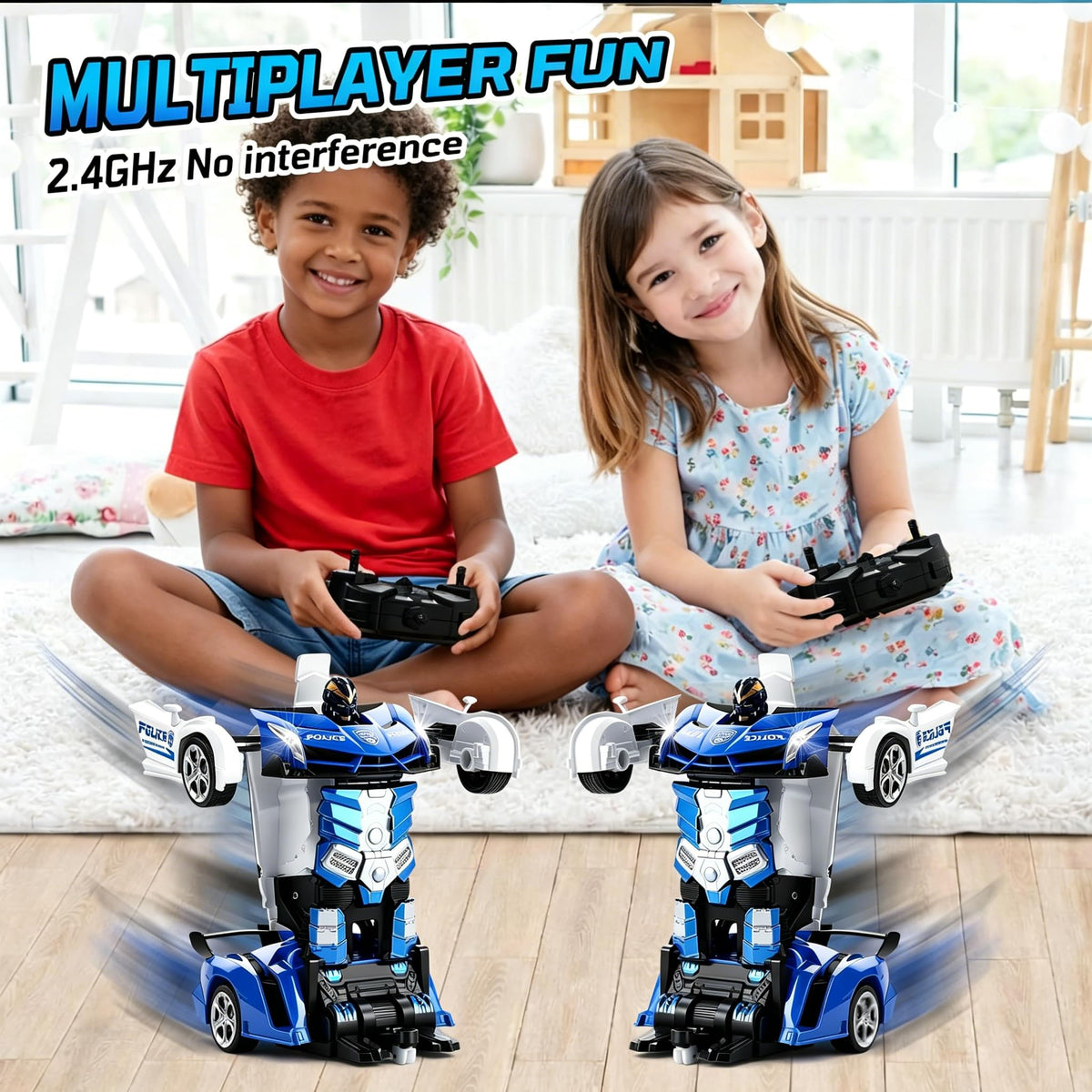 Figrol Police Transformer Car dual batteries extend playtime for longer sessions