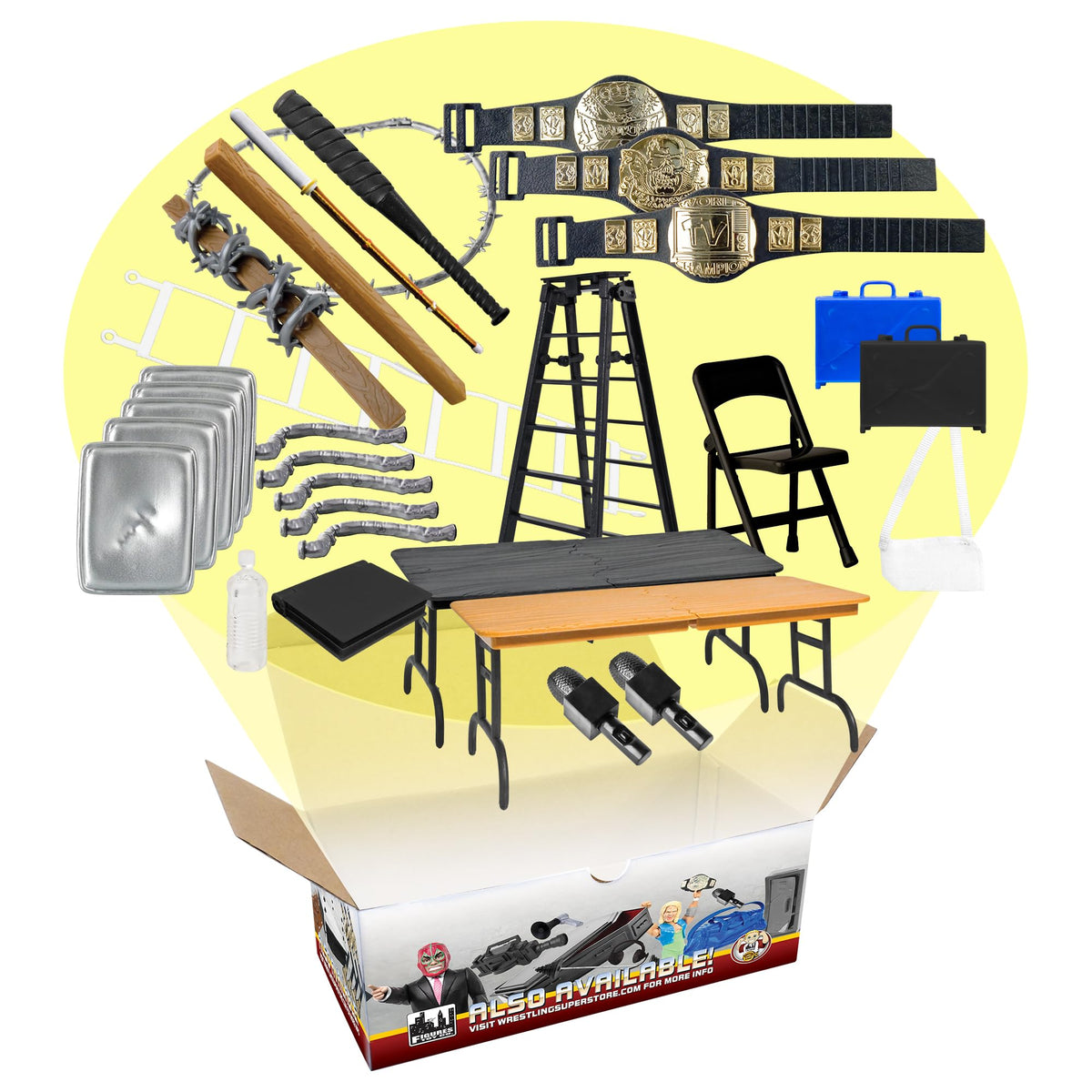 Figures Toy Company 30-piece massive wrestling set with table and ladder for dynamic arena action.