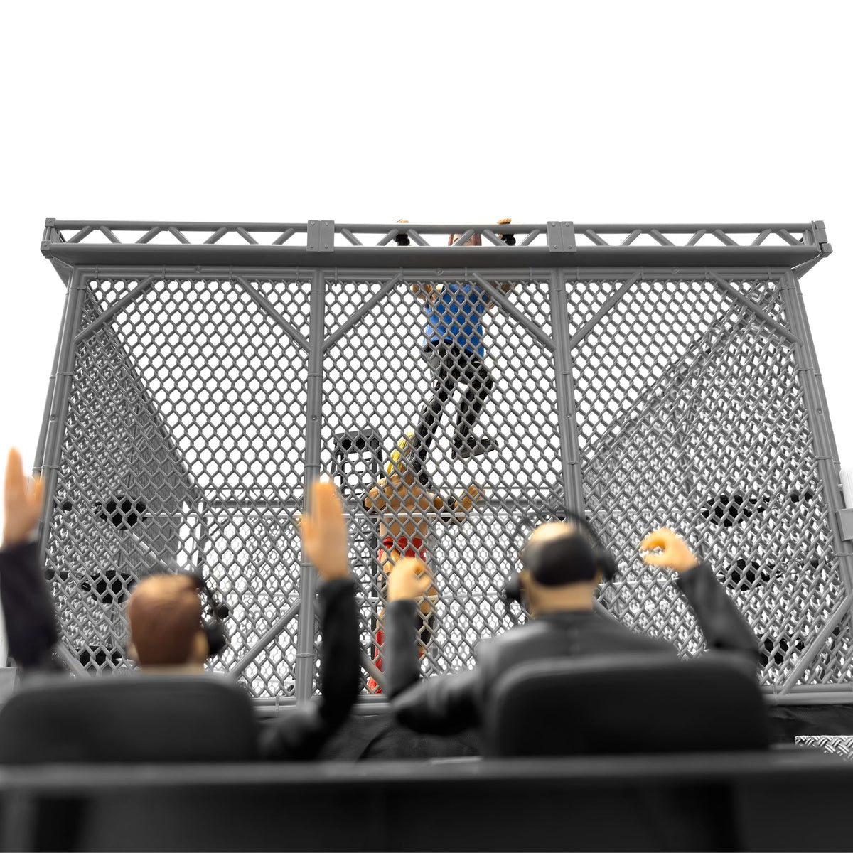 Figures Toy Company steel cage compatibility with 6-8 inch action figures.