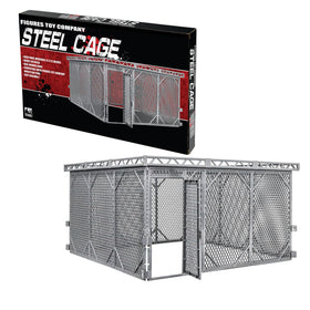 Figures Toy Company steel cage door closeup highlights locking mechanism for authentic action.