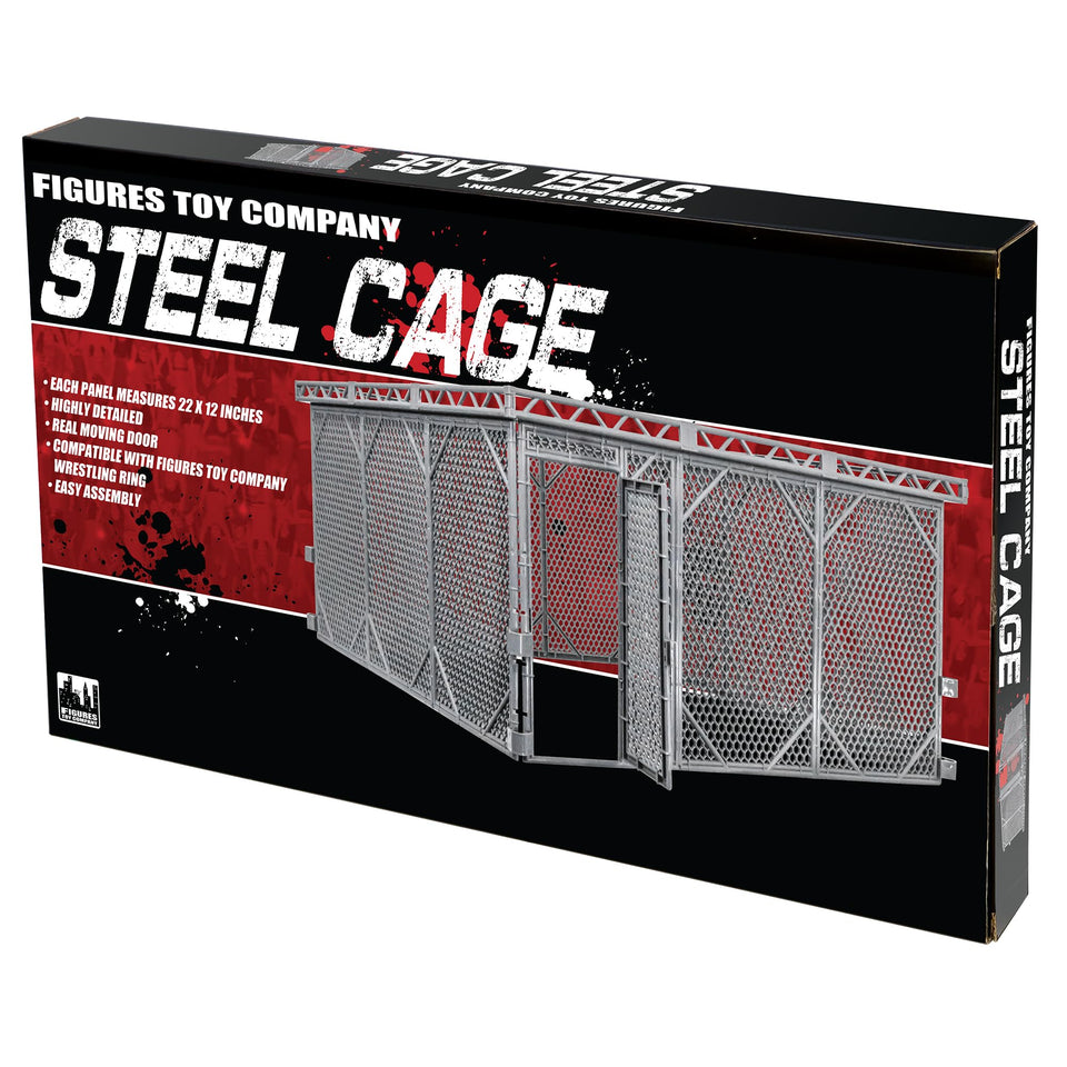 Figures Toy Company steel cage playset full assembly demonstrates in-ring action.