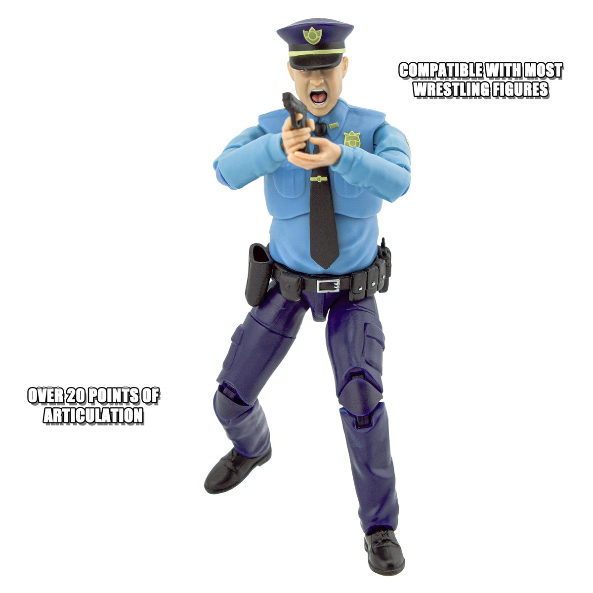 Interchangeable hands and swap-out parts for versatile poses.