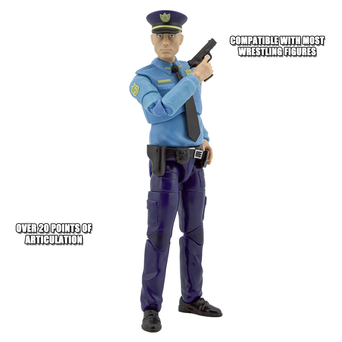 Figures Toy Company figure showcases high-detail blue uniform with badge.