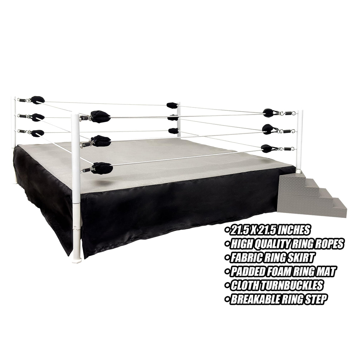 Figures Toy Company wrestling ring metal posts close-up, showing sturdy construction.