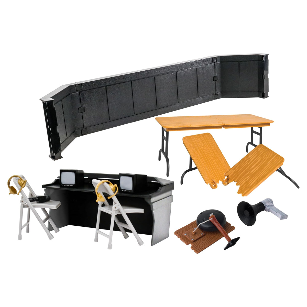 Figure Toy Company commentators corner playset offers authentic ringside setup for wrestling figures.