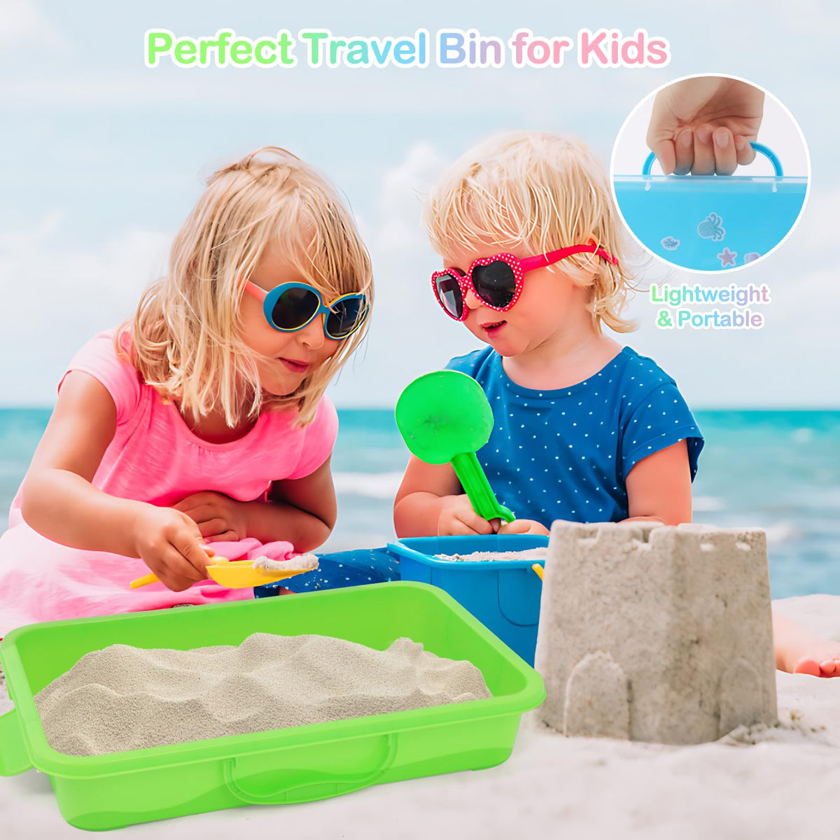 FIIOEOY sensory bin pink lid great for portable play spaces