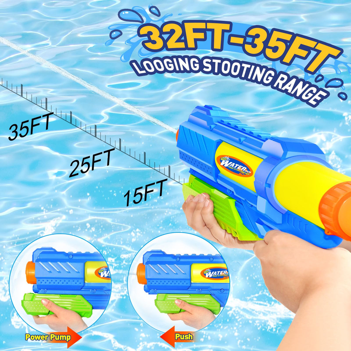 Fikamd water blaster splash action ideal for pool games and friendly battles.