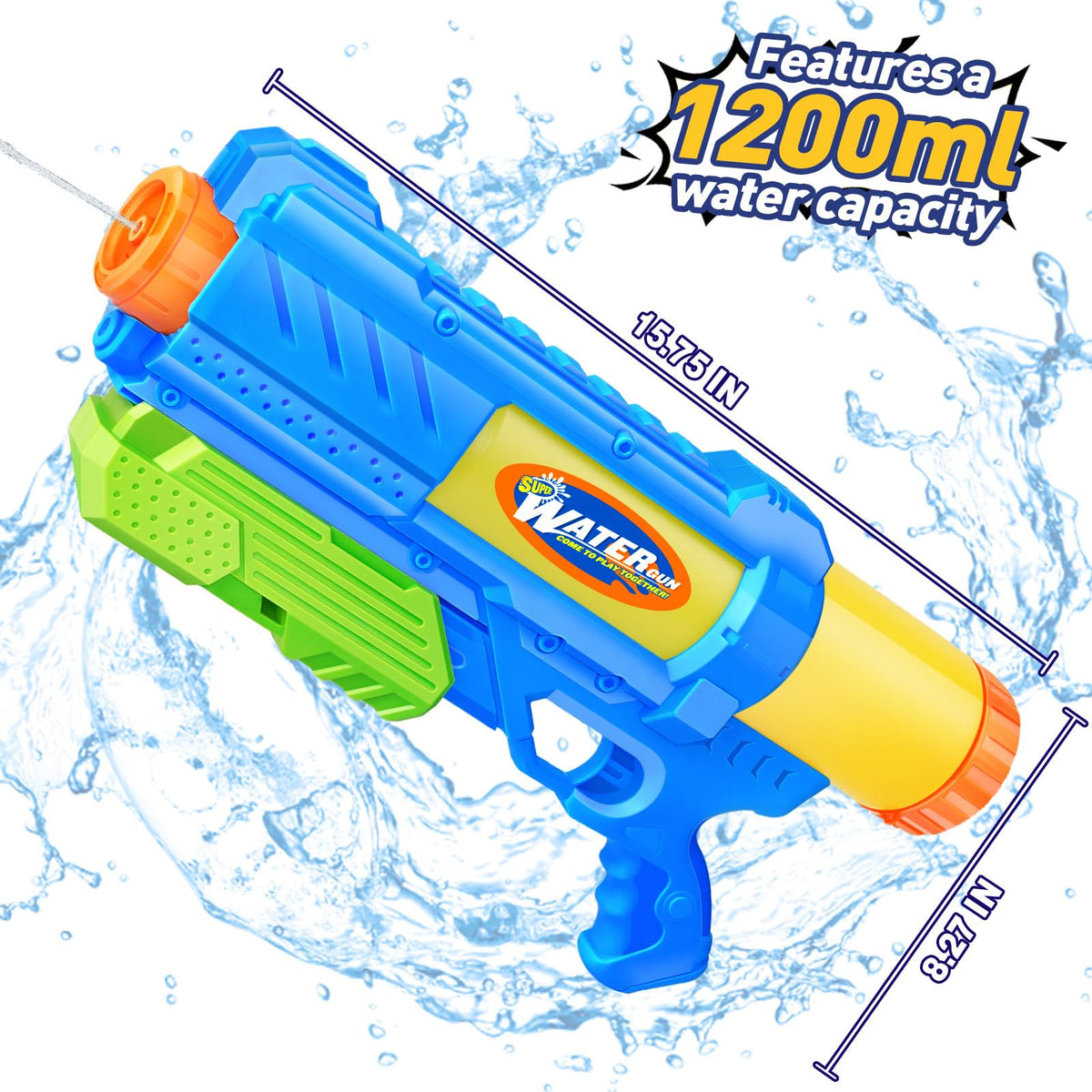 Fikamd Super Water Gun 2-Pack pump-action close-up showing quick reload capability.