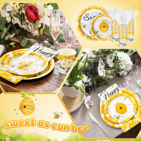 FillTouch bee party tableware packaging showing complete set