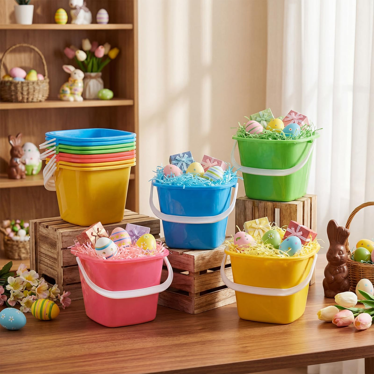 FillTouch side view of sturdy handle square Easter buckets