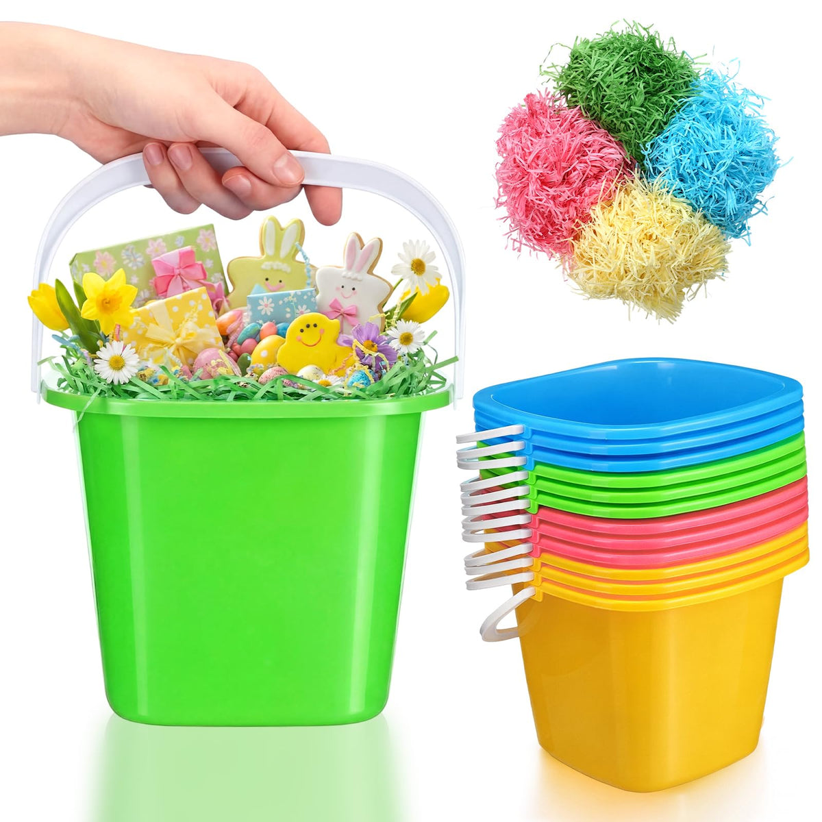 FillTouch green Easter square bucket for party favors and decor