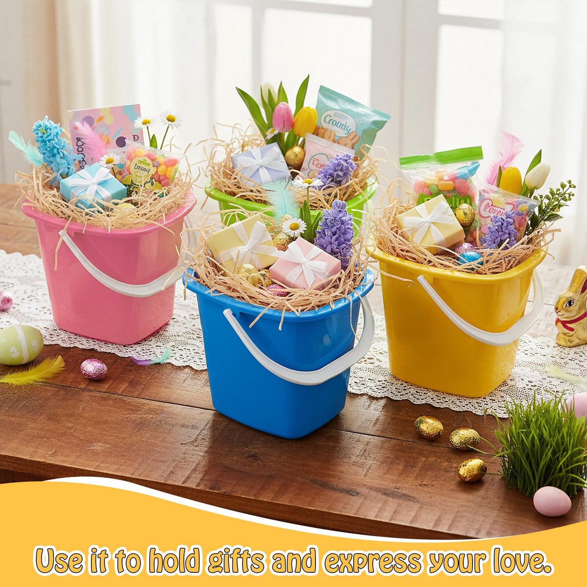 FillTouch yellow Easter square bucket bright centerpiece for gifts