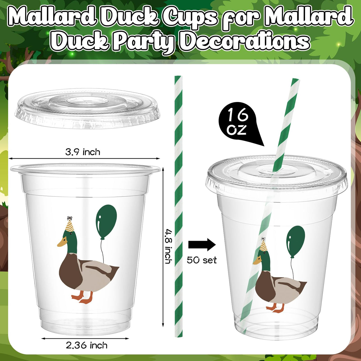 FillTouch Mallard Duck plastic cups 16oz, perfect for outdoor picnics and kid-friendly celebrations.