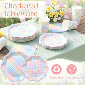 FillTouch pastel gingham napkins add color and quick cleanup after meals.