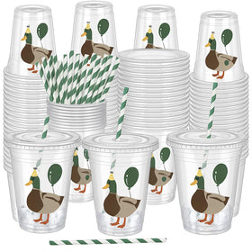 FillTouch One Lucky Duck cups with a mallard design, ideal for quick party refreshment service.